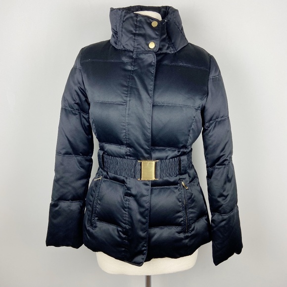 attention Jackets & Blazers - ATTENTION Womens Puffer Coat SMALL Belted Full Zip Up Snaps Pockets